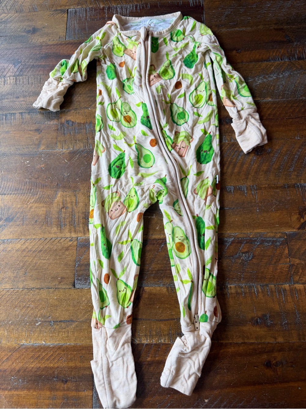 Kids Beige Avocado Print Footed One-Piece Pajamas 6-12m
